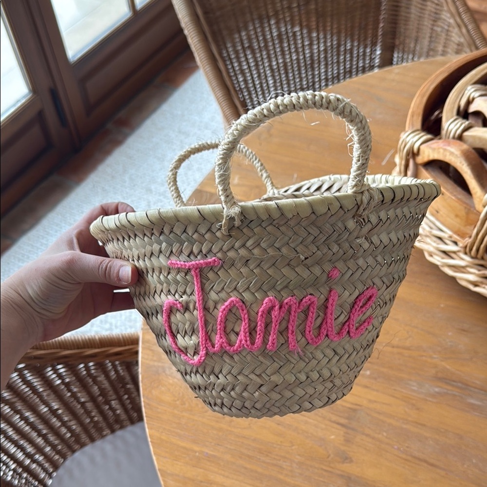 Straw Tote with Pink Embroidery jamie